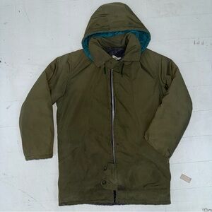 Vintage Olive Hooded Military Field Jacket 70s Or 80s Very Warm And Lined
